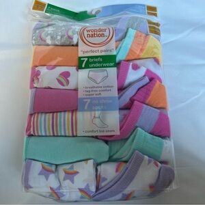 Wonder Nation Girls 7 Perfect Pairs 7 Briefs size 12 and 7 Socks  Size 4-10 New